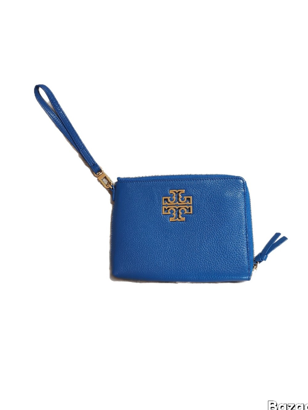 Tory Burch Blue Pebble Leather L-Zip Wristlet Wallet